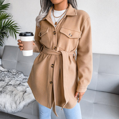 Autumn Winter Single Breasted Woolen Coat Outerwear   Women Clothing