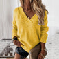 Women Autumn Winter Solid Color Sweater Women V neck Long Sleeve Pullover Sweater Top