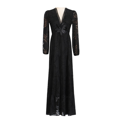 Elegant Sexy Socialite Maxi Dress V neck Embroidered Floral Design High Sense Maxi Dress Women