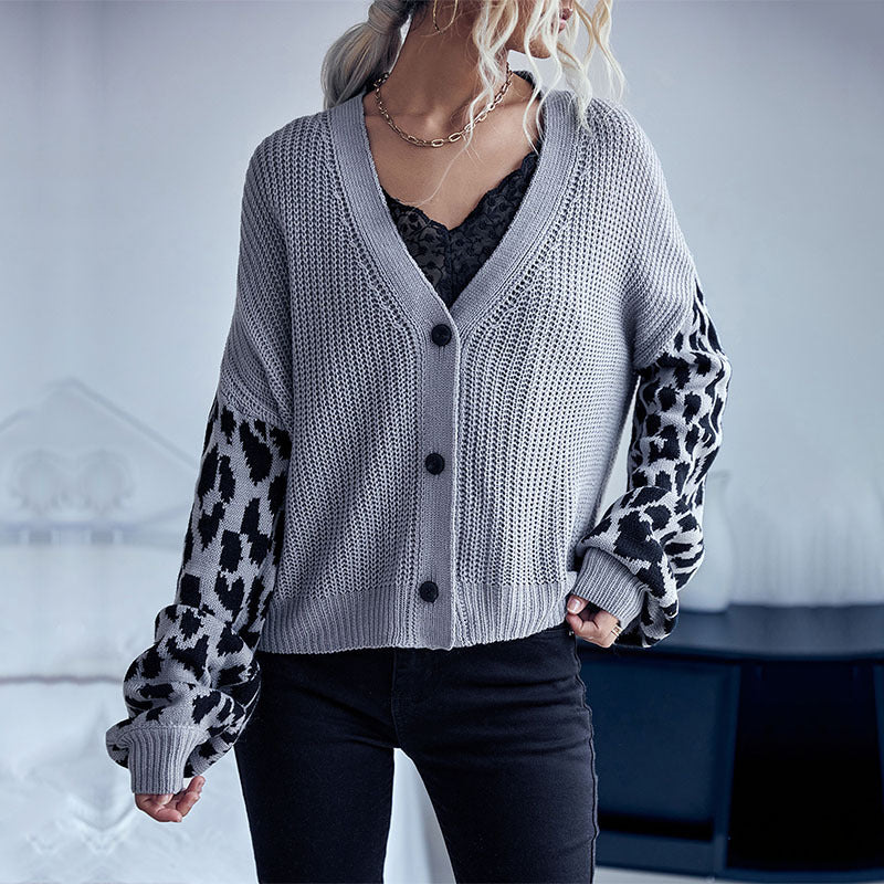 Autumn Winter Women Wear Long Sleeve Leopard-Print Sweater Coat for Women