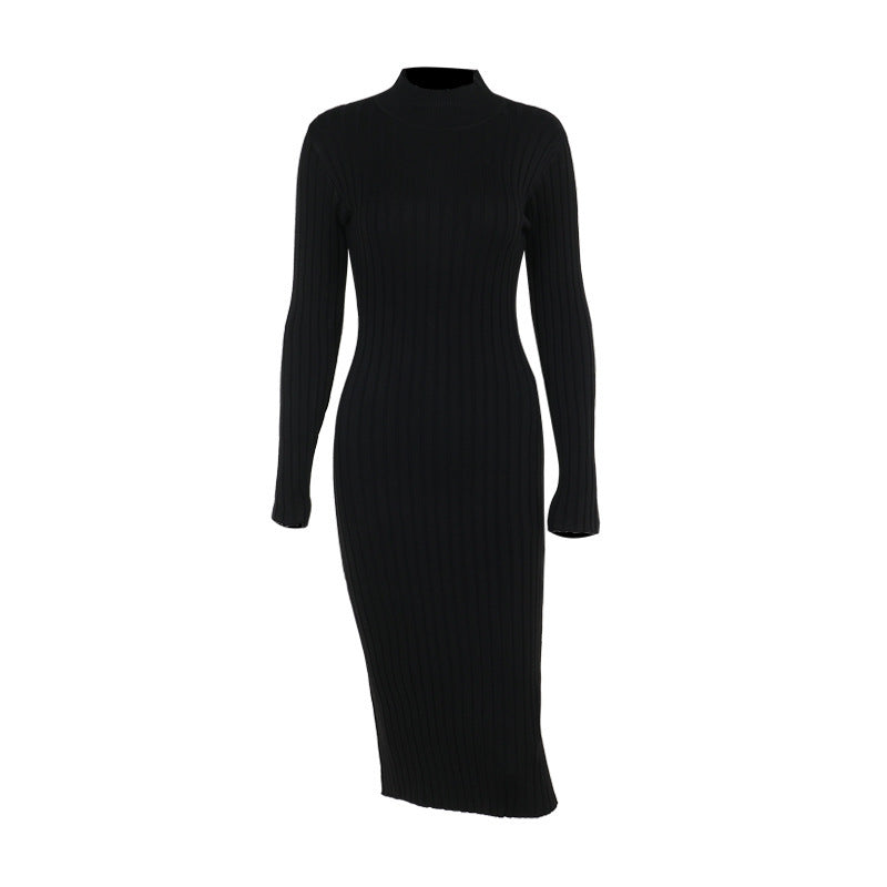 Autumn Casual Slim Fit Turtleneck Wool Women Pit Strip Dress Women