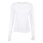 Early Autumn Long-Sleeved T-shirt Solid Color round Neck Slim Thin Temperamental Minority Stitching Women Clothing