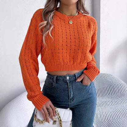 Autumn Winter Sexy Backless Button Hollow Out Cutout Knitted Long Sleeve Pullover Women Clothing