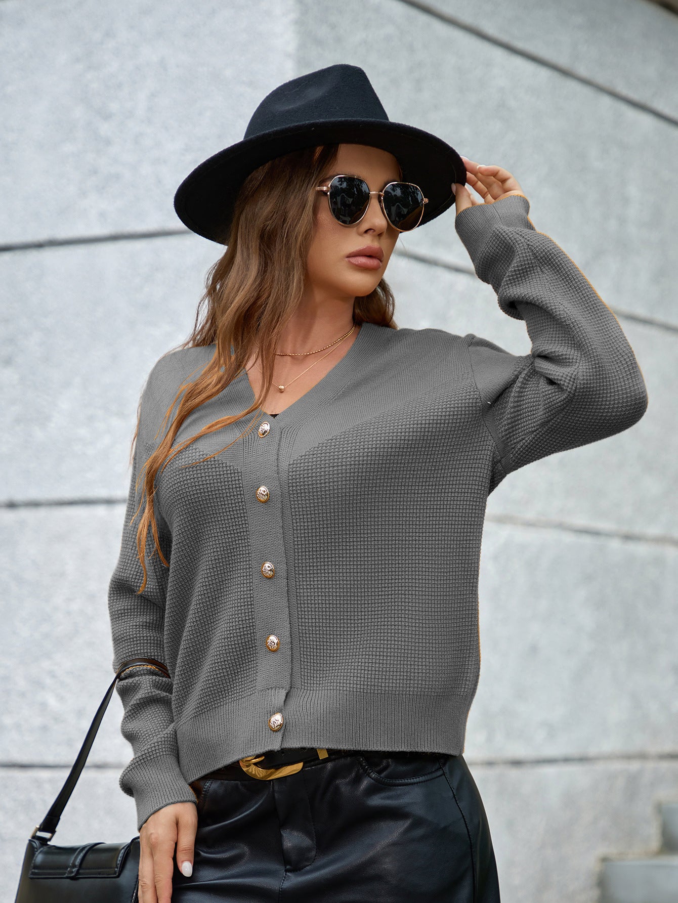 Spring Autumn V Neck Single Breasted Long Sleeved Knitted Cardigan Women Solid Color All Matching Coat