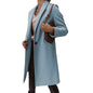 Autumn Winter Solid Color Collared Mid Length Button Woolen Coat Outerwear Women