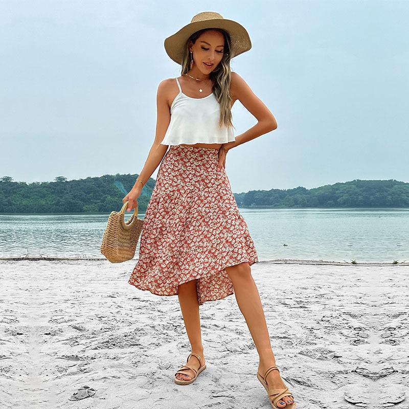 Summer Fashion Skirt Irregular Asymmetric Pattern Print Skirt