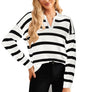 Autumn Winter Women Clothing Polo Collar Stripes Contrast Color Long Sleeves Casual Sweater