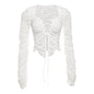 Autumn Winter Women Sexy Cutout Lace Up Solid Color Long Sleeve Cardigan Women