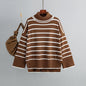 Autumn Winter Knitwear Pullover Striped Turtleneck Sweater Loose Casual Women Clothing