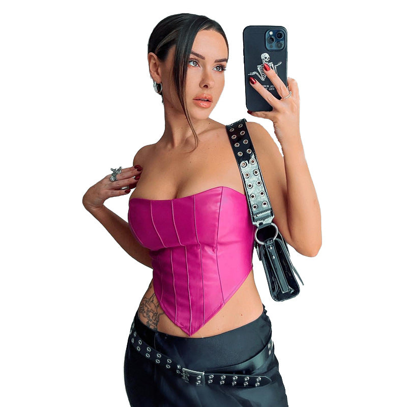 Fashionable Elegant Sexy Tube Top Faux Leather cropped Outfit Women Vest Small Tube Top Women