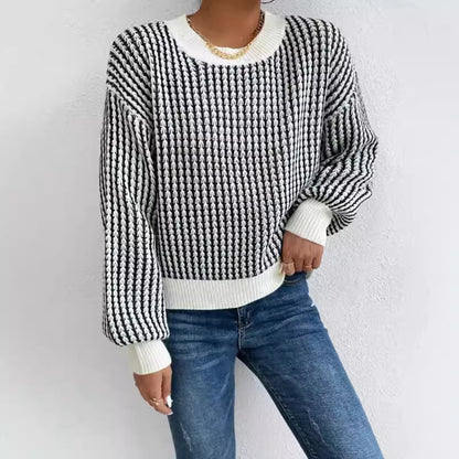 Spring Autumn Thread Pullover Crew Neck Sweater Women Twist Vertical Pattern Casual Knitted Top