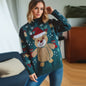 Year Christmas Sweater Half High Collar Long Sleeves Cartoon Cute Snowflake Bear Pattern Pullover Women