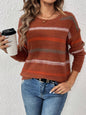 Women Sweater Pullover round Neck Long Sleeves Knitwear Striped All-Matching Loose Knitted Top