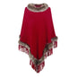 Knitted Tassel Cloak Women Autumn Winter Solid Color Pullover Loose Inverness