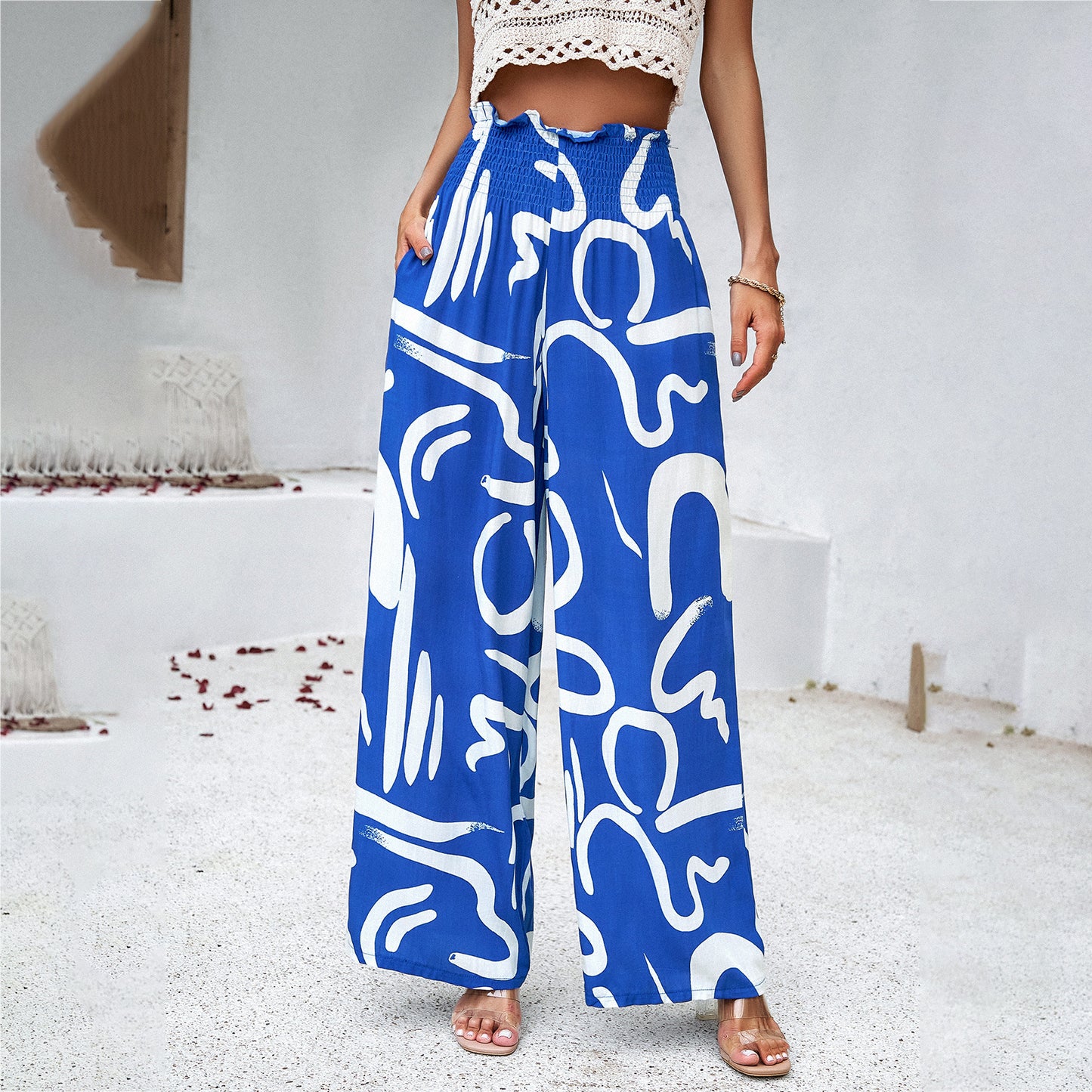 Women Clothing Spring Summer Elegant Printed Loose Trousers