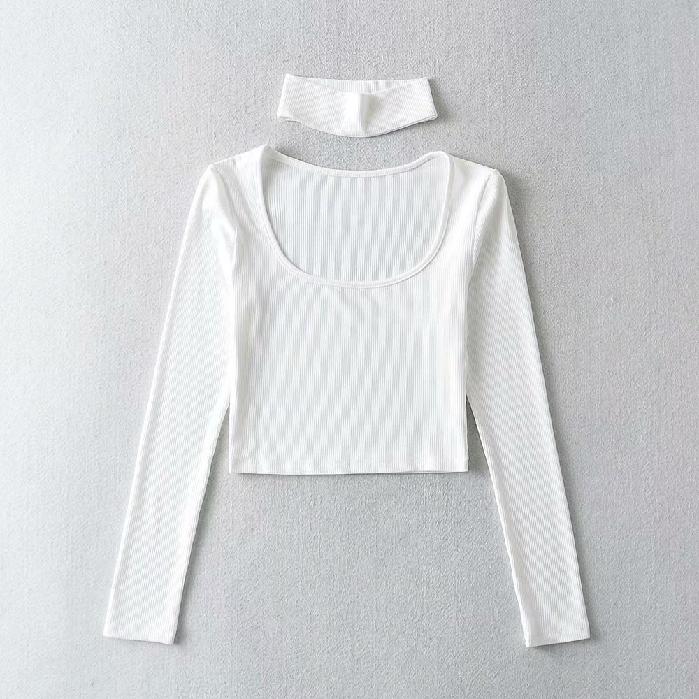 Autumn Winter Women Clothing Solid Color Scarf Low round Neck T shirt Bottoming Shirt