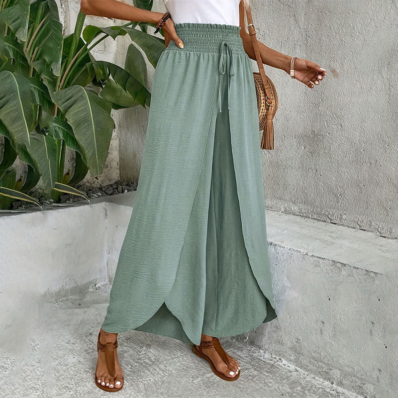 Office Elastic Waist Irregular Asymmetric Feet Wide Leg Casual Pants Women Solid Color Baggy Straight Trousers Women Pants Children