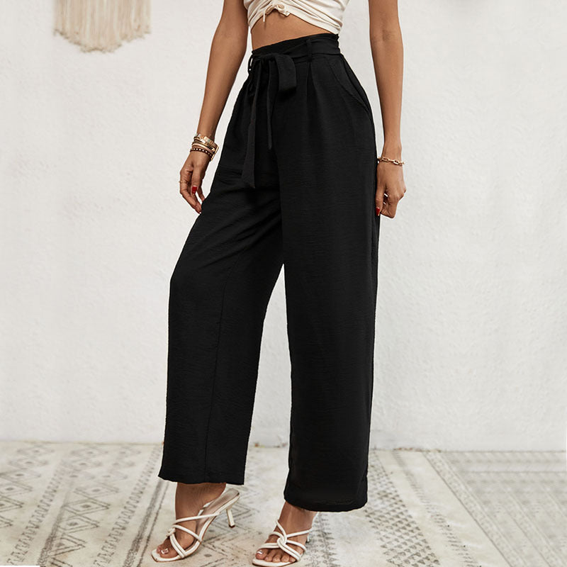 Summer Women Casual Pants Black Wide Leg Pants