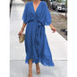 Women Clothing Solid Color Tied Maxi Dress Batwing Sleeve Irregular Asymmetric Dress