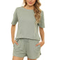 Rib Short-Sleeved Home Wear Solid Color Casual Two-Piece Pajamas Suit