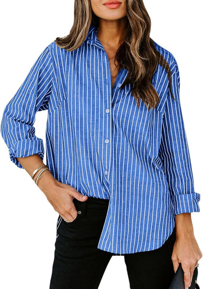 Women Clothing Casual Striped Long Sleeve Button Shirt Women