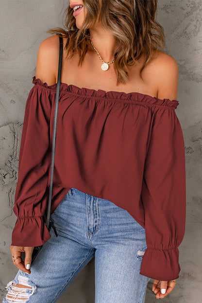 Chiffon Shirt for Women Spring Autumn Solid Color Pullover Sexy off the Shoulder Top Women