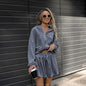 Fall Sexy Blue with Long Sleeves Loose Office Lace up Shorts Casual Set Women