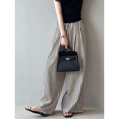 Korean Elastic Waist Striped Wide Leg Pants Women Autumn Loose Casual Straight Trousers