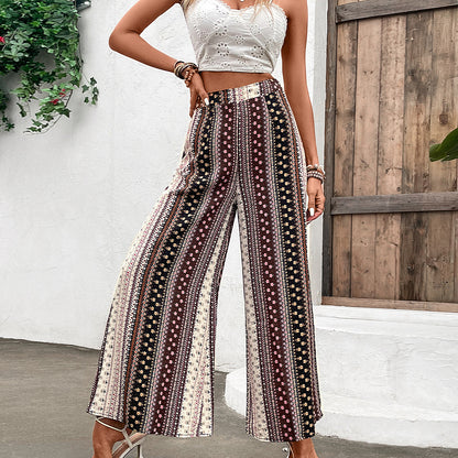 Summer Women Pants Printed Bohemian Casual Loose Vacation Wide Leg Straight Trousers