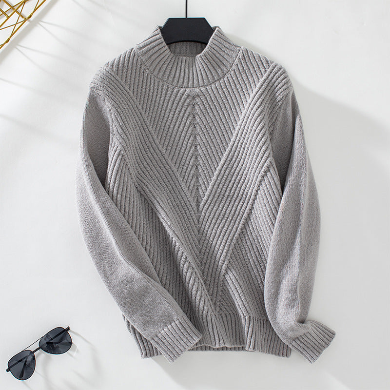 Solid Color Half Collar Pullover Women Sweater Autumn Winter Casual Long Sleeved Sweater Women