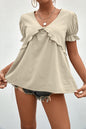 Summer New Women Clothing V-neck Short Sleeve Top