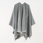 Solid Color Cashmere like Large Split Shawl Warm Monochrome Cloak Plain Cloak