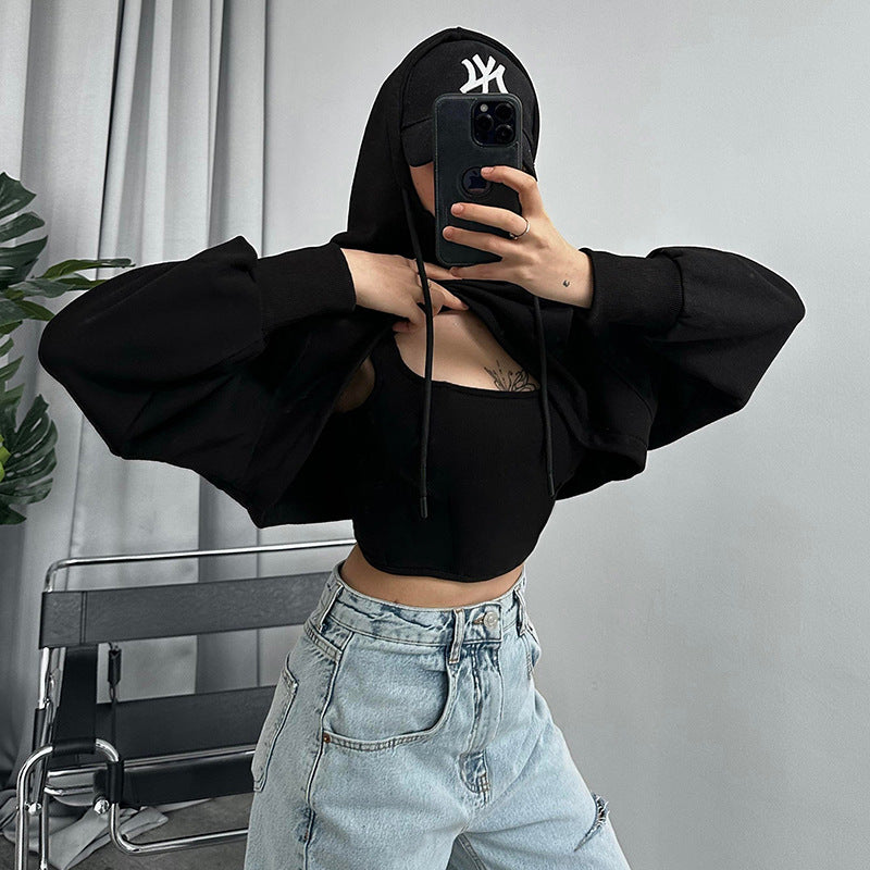 Women Wear Thick Drawstring Solid Color Hoodie with Drawstrings Sweater Long Sleeve Vest Two Piece Set