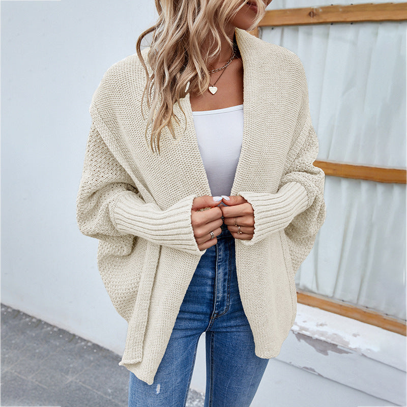 Autumn Winter Women Knitted Sweater Solid Color Batwing Sleeve Sweater Cardigan Coat Women