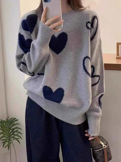 Idle Love Jacquard Pullover Sweater Elegant All Matching Youthful Looking Long Sleeve Round Neck Outer Sweater Women