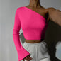 Autumn Winter Sexy Slim Fit Backless Y2g Sexy Top One Shoulder Long Sleeve Short Top