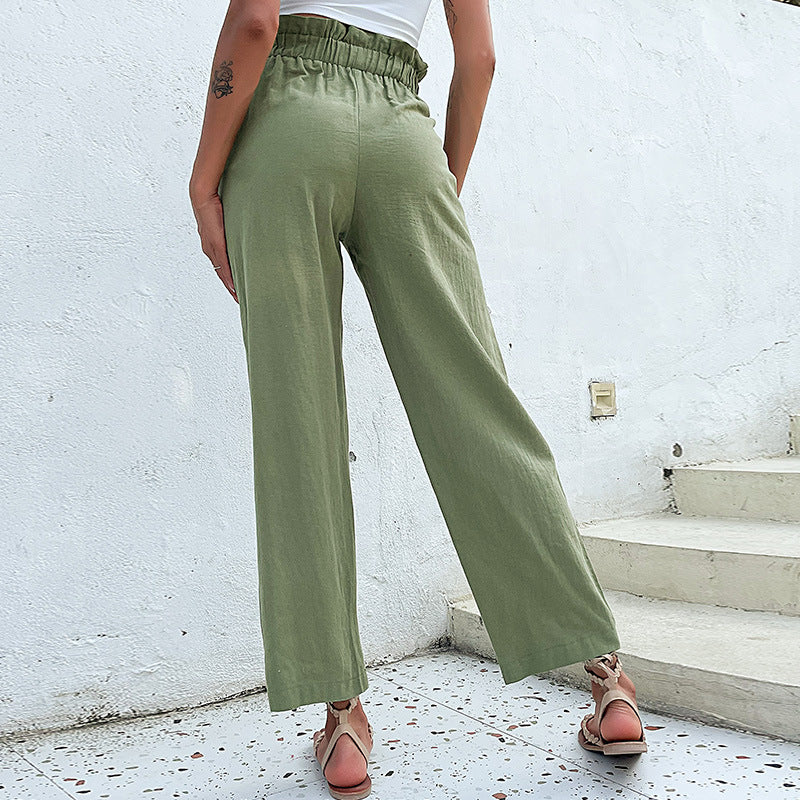 Summer Women Solid Color Cropped Straight Casual Pants