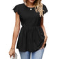 Summer Pullover Hollow Out Loose Ruffled Sleeve T shirt Women