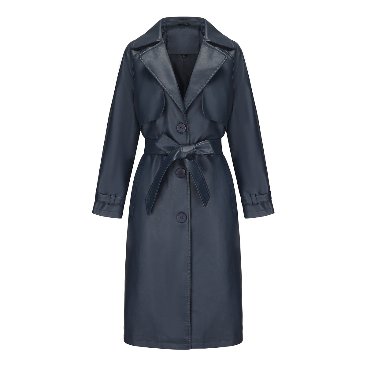 Spring Autumn Women Trench Coat Long Loose Jacket Faux Leather Coat Women Oversize Classic Turn down Collar Coat Containing Belt