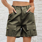 Summer Washed Elastic Waist Tooling Casual Denim Shorts