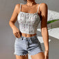 Women Clothing Spring Summer Printed Ruffled Spaghetti Straps Vest