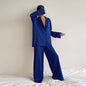 Spring Summer Blue Thin Women Home Silk-like Solid Color Pajamas Ice Silk Loose Can Be Worn outside