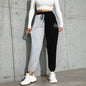 Autumn Casual High Waist Cropped Stitching Contrast Ribbon Drawstring Pencil Pants for Women