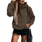 Autumn Winter Solid Color Pocket Hooded  for Women All Matching Long Sleeve Top