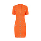 Orange Knitted Rivet Button Sheath Dress V neck Cutout Short Sleeve Dress Women Spring Autumn Underwear