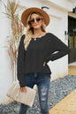 Autumn Winter Knitwear Solid Color Hollow-out Pullover Lace off-Neck Loose Sweater for Women