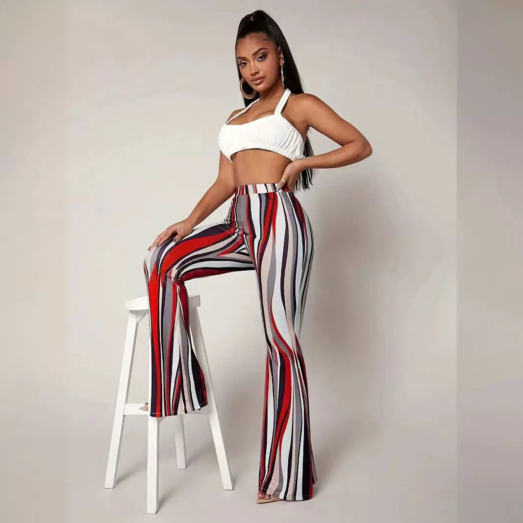 Plus Size Women Pants Hip Wrapped Pattern Women Printed Wear Bootcut Trousers Flared Pants