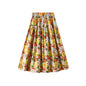 Vacation Printed Slimming Skirt Women Age Reducing Elastic Waist Wide Hem Long Skirt