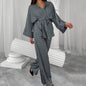 Spring Autumn Print Pajamas Nightgown Pajama Pants Ice Silk Trousers Suit Black Home Wear Women Loose