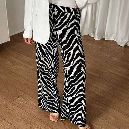 Office Printed Loose Wide Leg Contrast Color Casual Pants Autumn Arrival All Matching Trousers Women